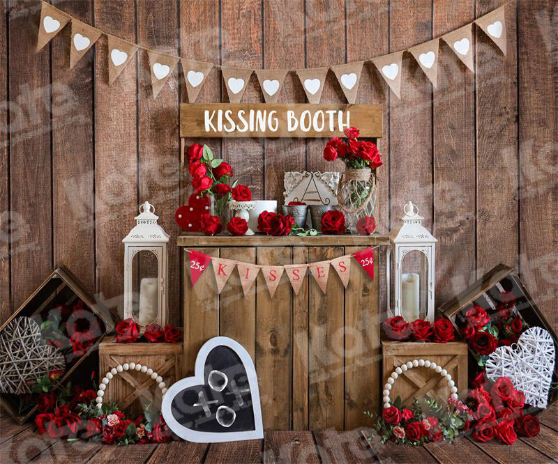 Kate Valentine's Day Rose Vintage Wood Kissing Backdrop for Photography - Kate Backdrop AU