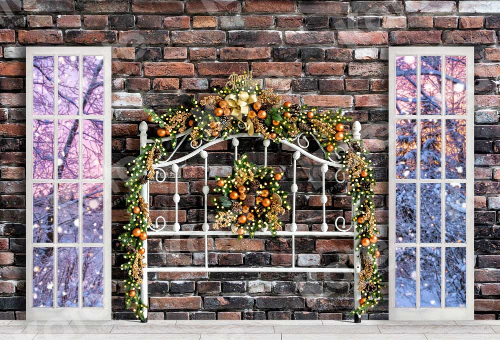 Kate Christmas Headboard Snow Window Backdrop Designed by Emetselch - Kate Backdrop AU