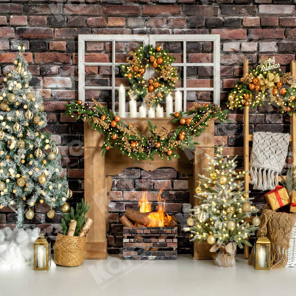 Kate Winter Christmas Backdrop fireplace Designed by Emetselch - Kate Backdrop AU