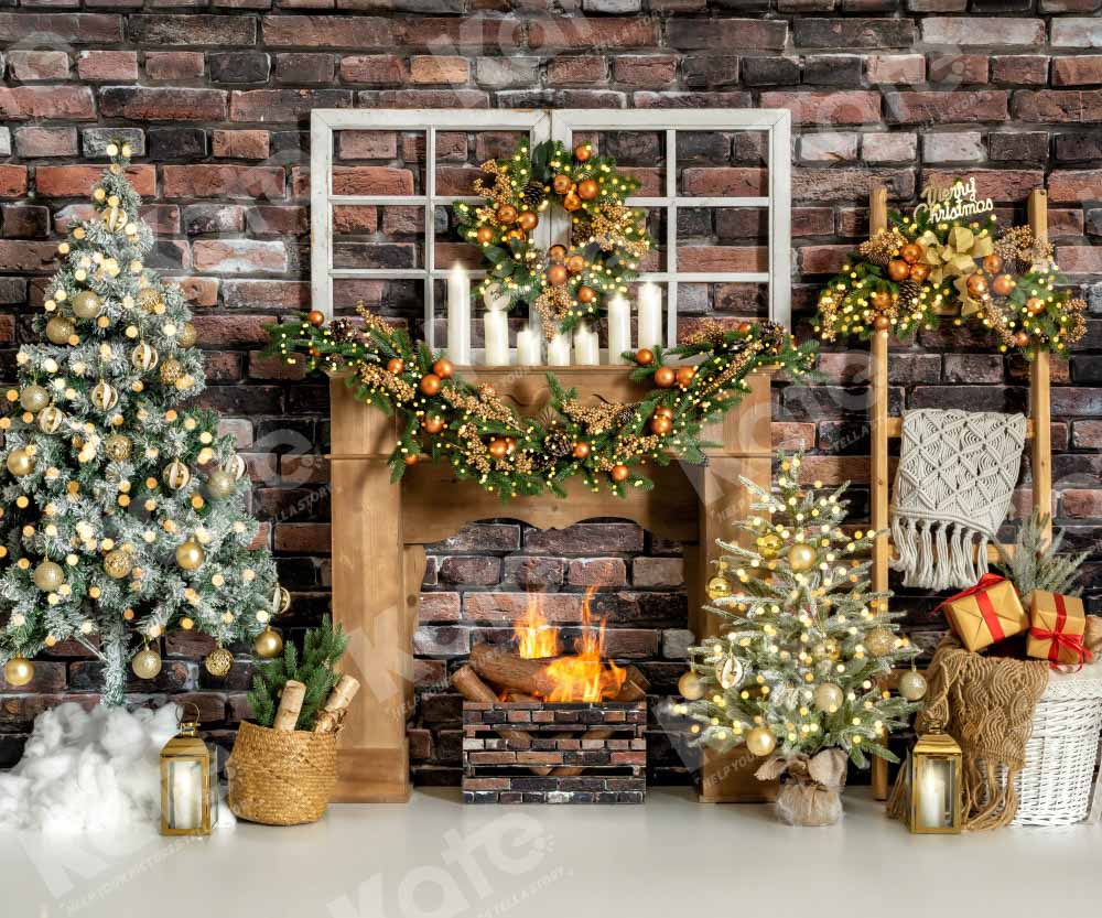 Kate Winter Christmas Backdrop fireplace Designed by Emetselch - Kate Backdrop AU