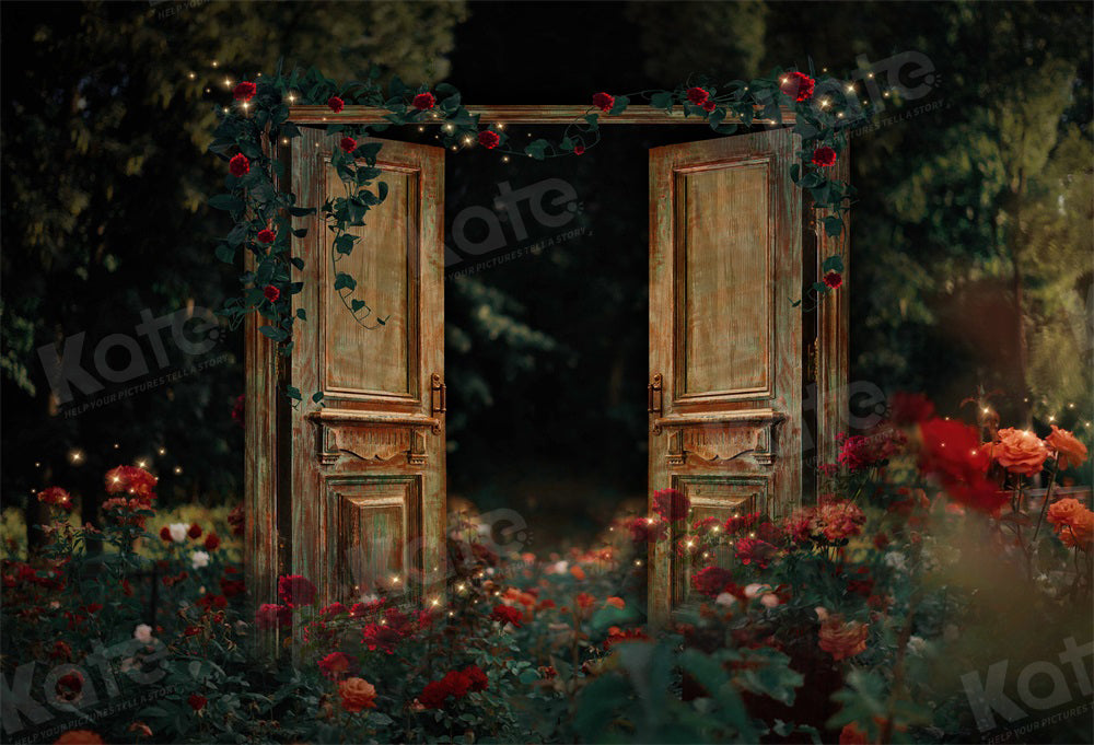 Kate Valentine's Day Night Rose Garden Door Backdrop for Photography - Kate Backdrop AU
