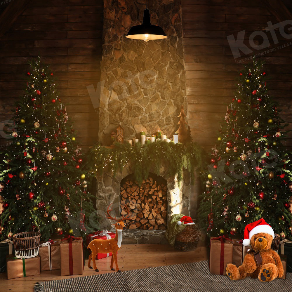 Kate Christmas Tree Fireplace Indoor Backdrop for Photography - Kate Backdrop AU