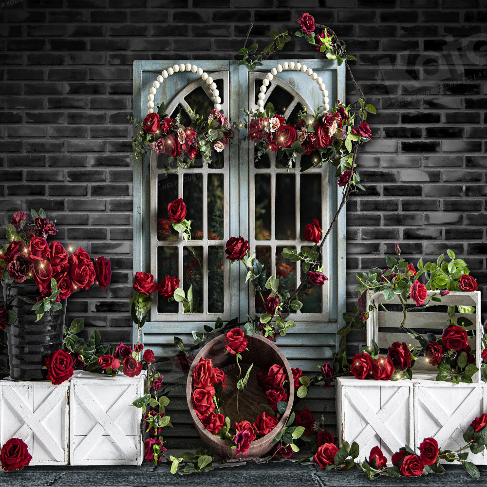 Kate Valentine's Day Rose Boho Black Wall Backdrop for Photography - Kate Backdrop AU