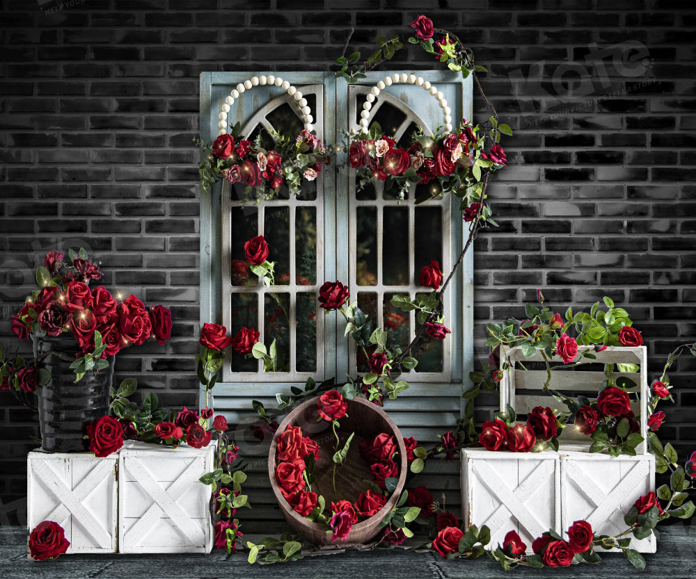 Kate Valentine's Day Rose Boho Black Wall Backdrop for Photography - Kate Backdrop AU