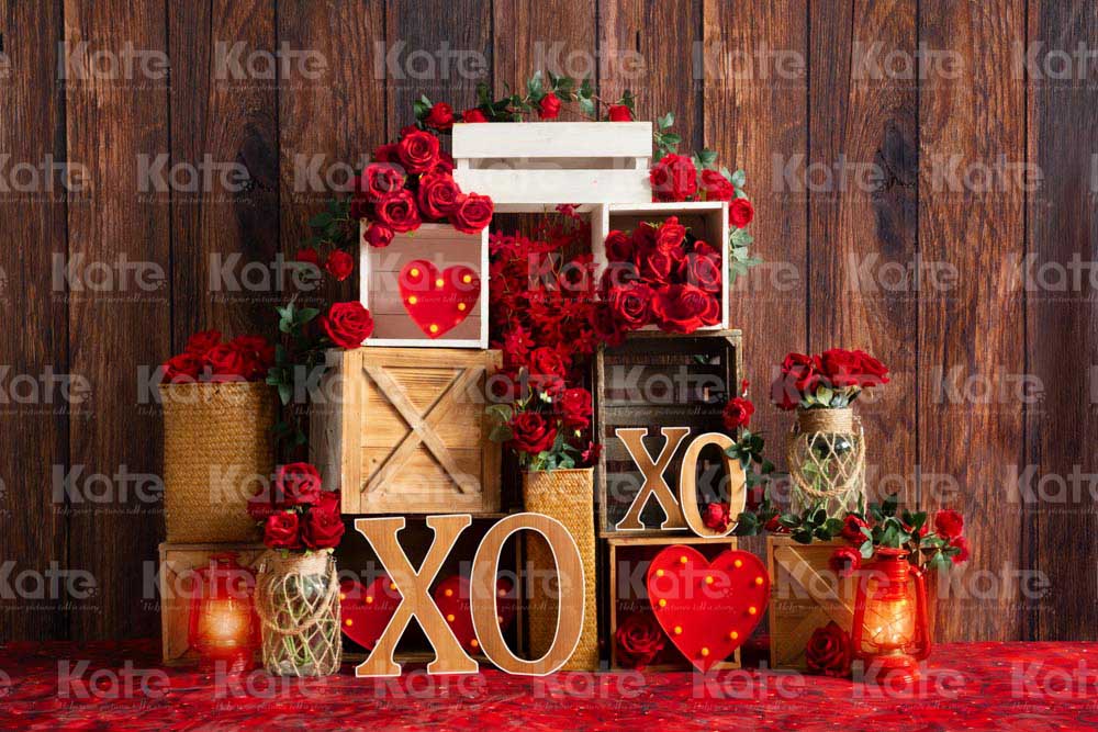 Kate Valentine's Day Backdrop Wood Grain Rose Designed by Emetselch - Kate Backdrop AU