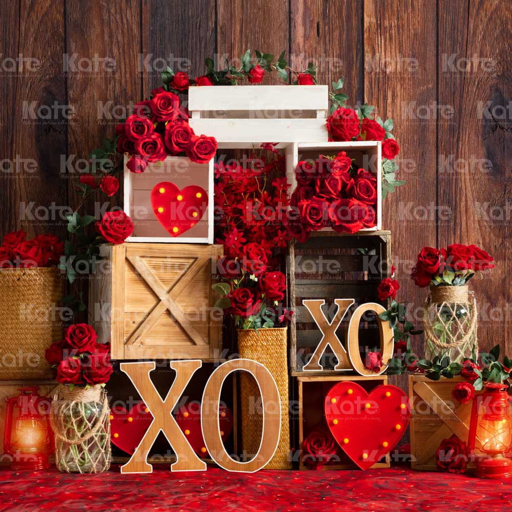 Kate Valentine's Day Backdrop Wood Grain Rose Designed by Emetselch - Kate Backdrop AU