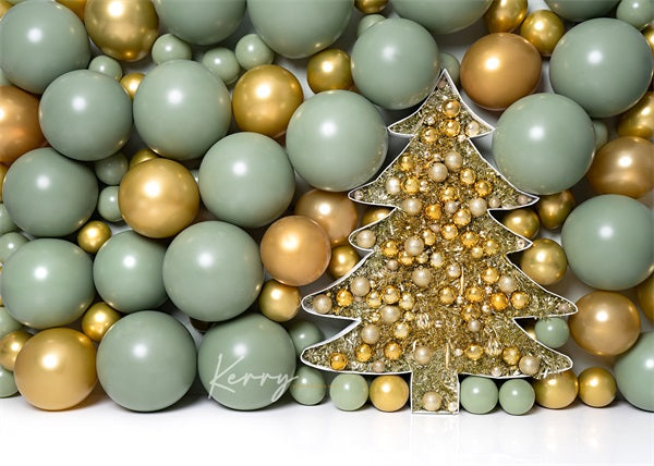 Kate Christmas Tree Balloon Wall Backdrop Gold Green Sage for Photography Designed by Kerry Anderson - Kate Backdrop AU