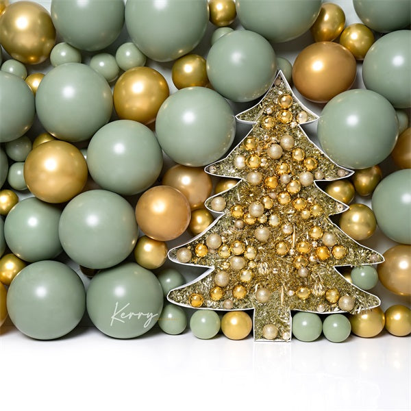Kate Christmas Tree Balloon Wall Backdrop Gold Green Sage for Photography Designed by Kerry Anderson - Kate Backdrop AU