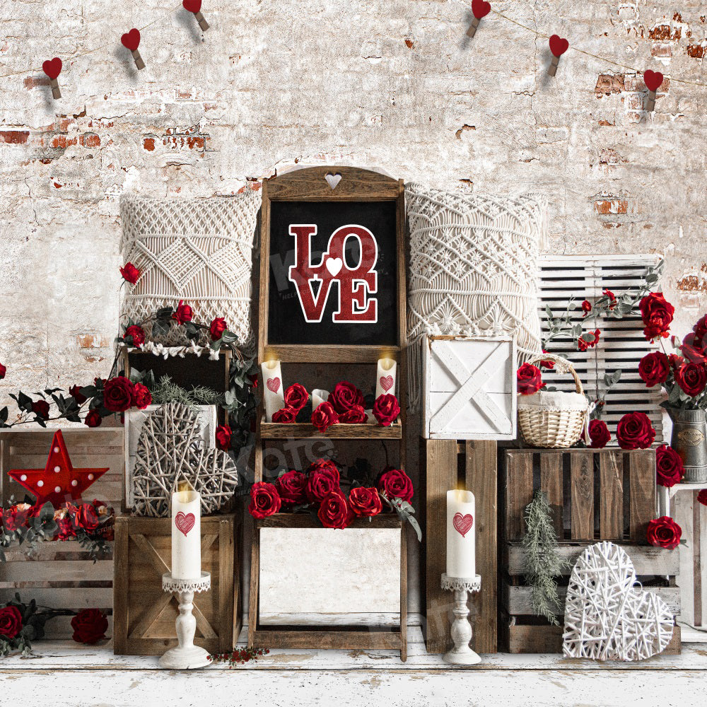 Kate Valentine's Day Backdrop Boho Retro Wall for Photography - Kate Backdrop AU
