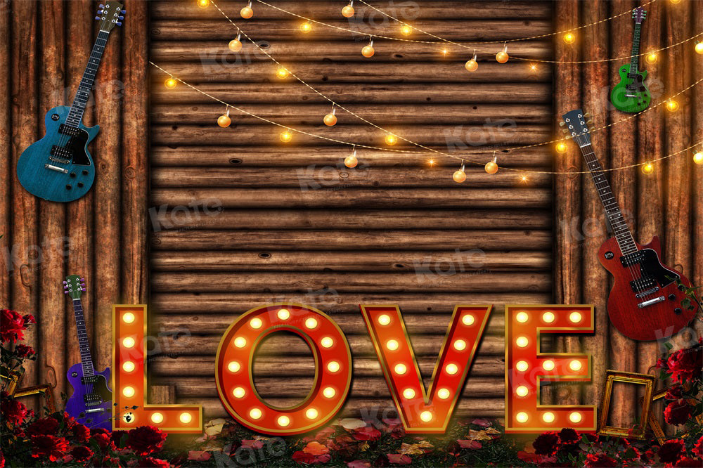 Kate Valentine's Day Guitar Vintage Wood Backdrop for Photography - Kate Backdrop AU