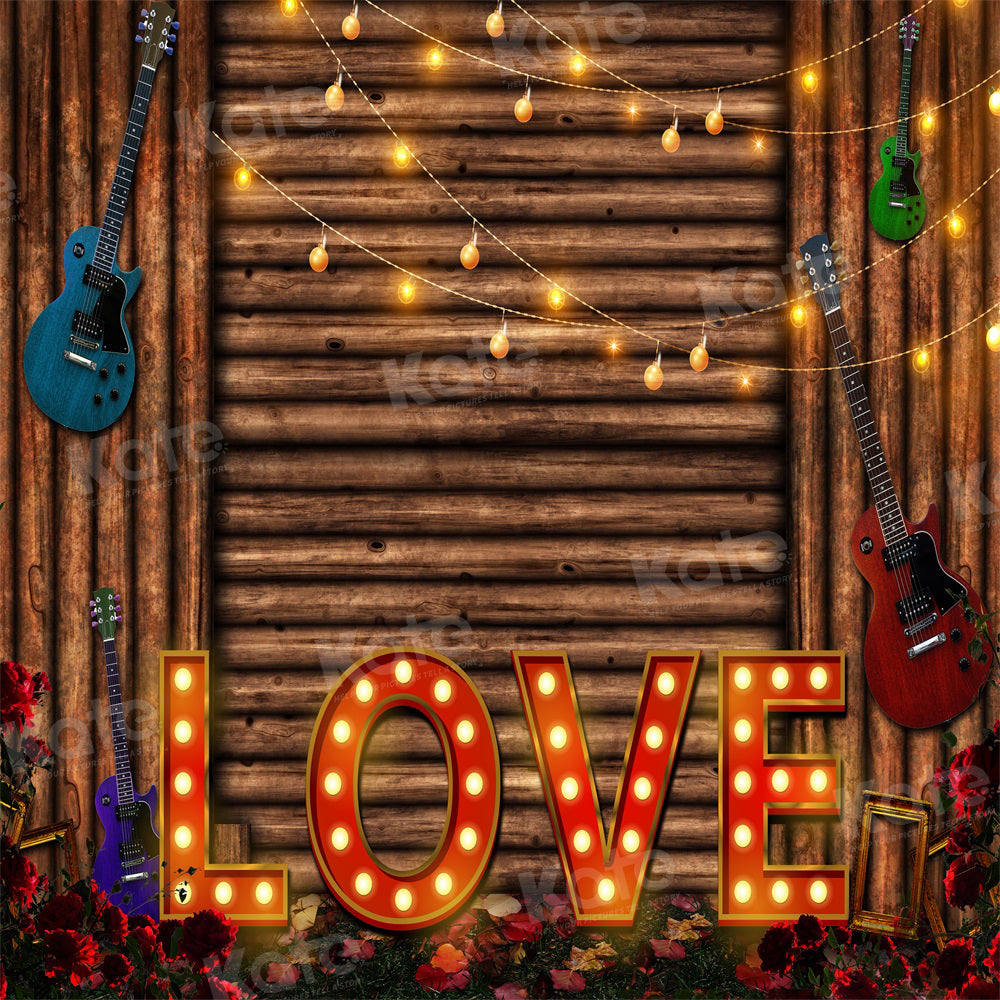 Kate Valentine's Day Guitar Vintage Wood Backdrop for Photography - Kate Backdrop AU