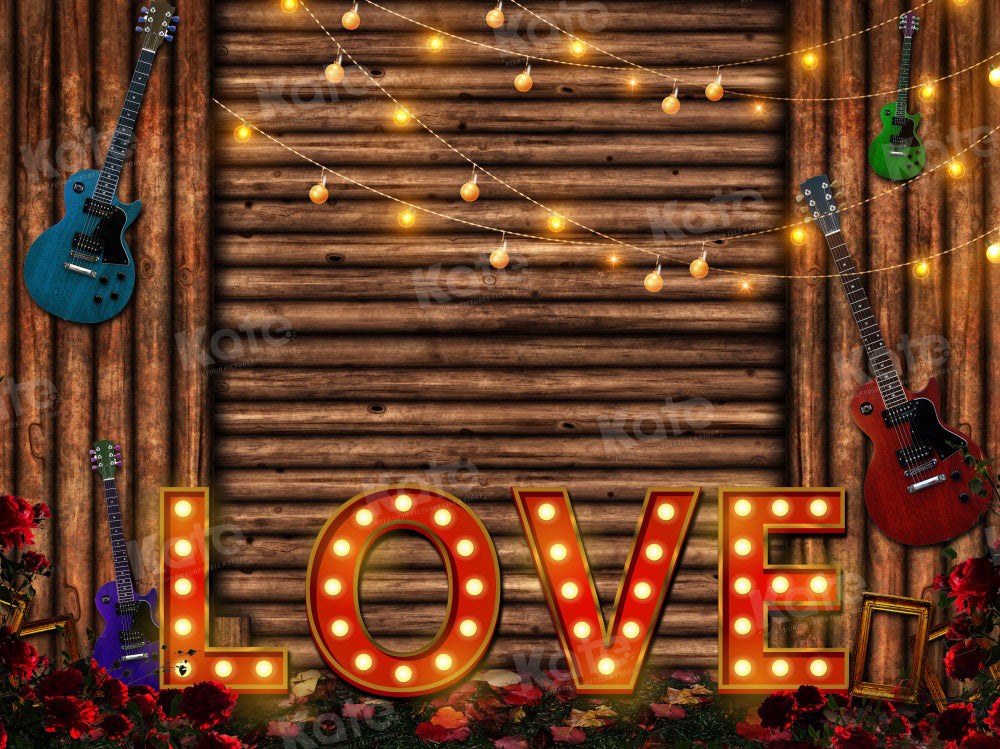 Kate Valentine's Day Guitar Vintage Wood Backdrop for Photography - Kate Backdrop AU