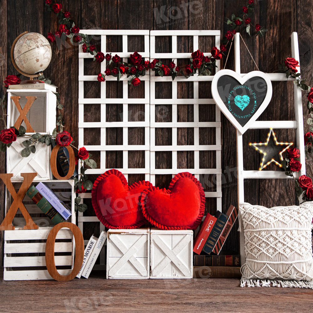 Kate Valentine's Day Love XOXO Vintage Wood Backdrop for Photography - Kate Backdrop AU