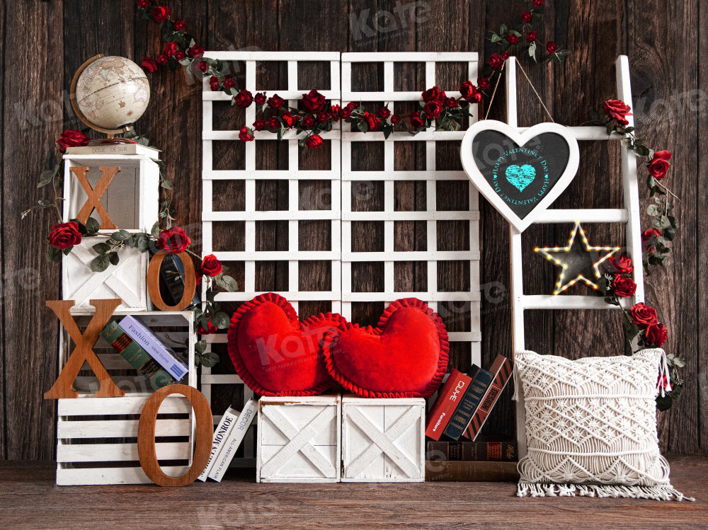 Kate Valentine's Day Love XOXO Vintage Wood Backdrop for Photography - Kate Backdrop AU
