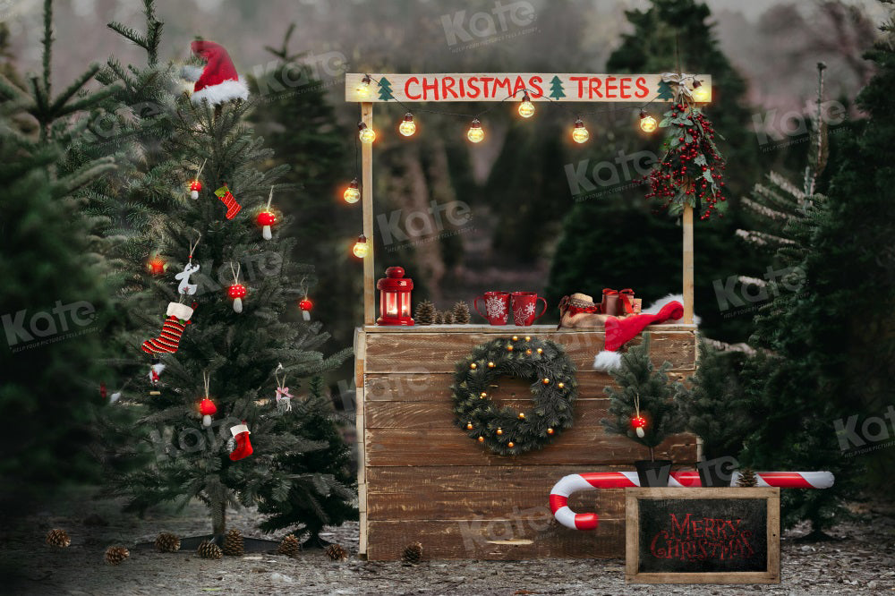 Kate Christmas Trees Farm Hot Cocoa Backdrop for Photography - Kate Backdrop AU