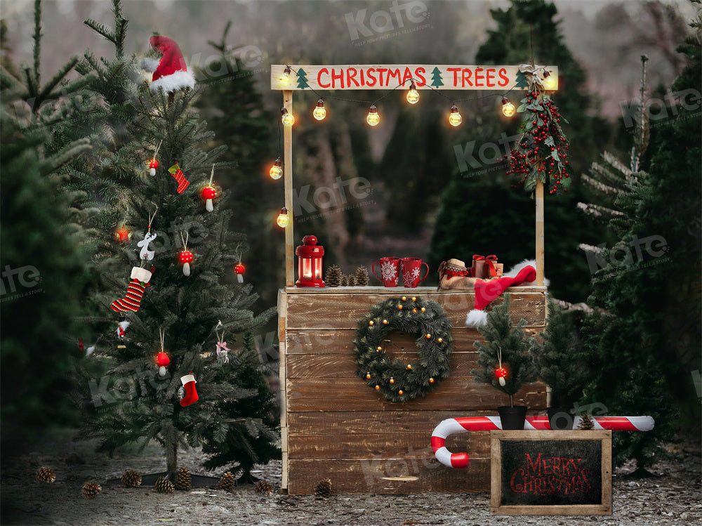 Kate Christmas Trees Farm Hot Cocoa Backdrop for Photography - Kate Backdrop AU