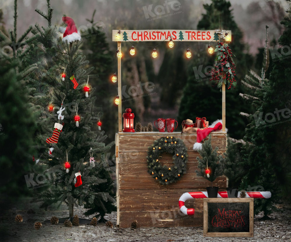 Kate Christmas Trees Farm Hot Cocoa Backdrop for Photography - Kate Backdrop AU