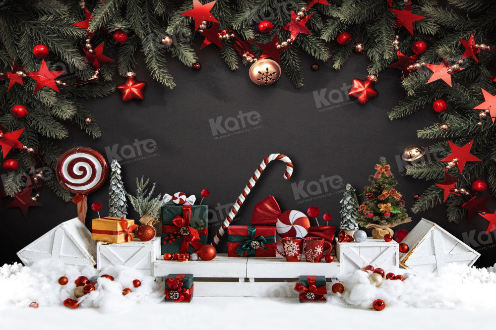 Kate Christmas Candy Black Wall Gifts Backdrop for Photography - Kate Backdrop AU