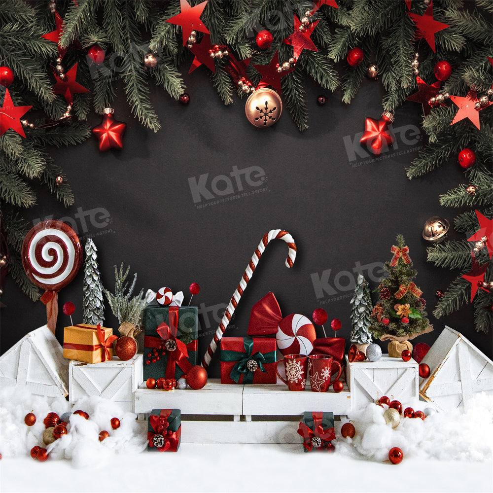 Kate Christmas Candy Black Wall Gifts Backdrop for Photography - Kate Backdrop AU