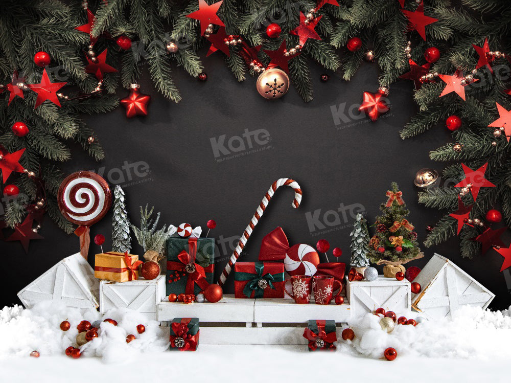 Kate Christmas Candy Black Wall Gifts Backdrop for Photography - Kate Backdrop AU