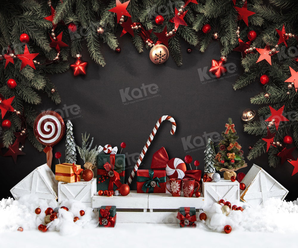 Kate Christmas Candy Black Wall Gifts Backdrop for Photography - Kate Backdrop AU