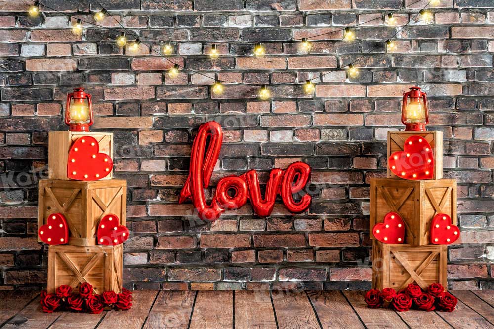 Kate Valentine's Day Backdrop Brick Wall Party Designed by Emetselch - Kate Backdrop AU