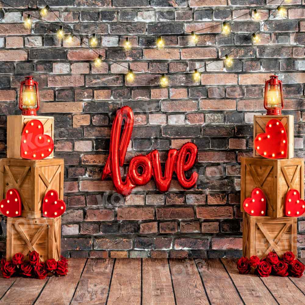 Kate Valentine's Day Backdrop Brick Wall Party Designed by Emetselch - Kate Backdrop AU