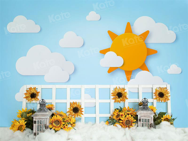 Kate Autumn Sun Fence Sunflower Cloud Sky Backdrop for Photography - Kate Backdrop AU