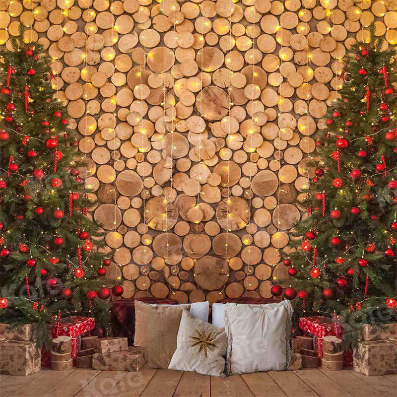 Kate Christmas Wood Trees Pillow Backdrop for Photography - Kate Backdrop AU