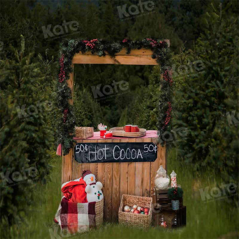 Kate Christmas Hot Cocoa Outdoor Trees Backdrop for Photography - Kate Backdrop AU