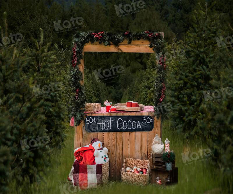 Kate Christmas Hot Cocoa Outdoor Trees Backdrop for Photography - Kate Backdrop AU