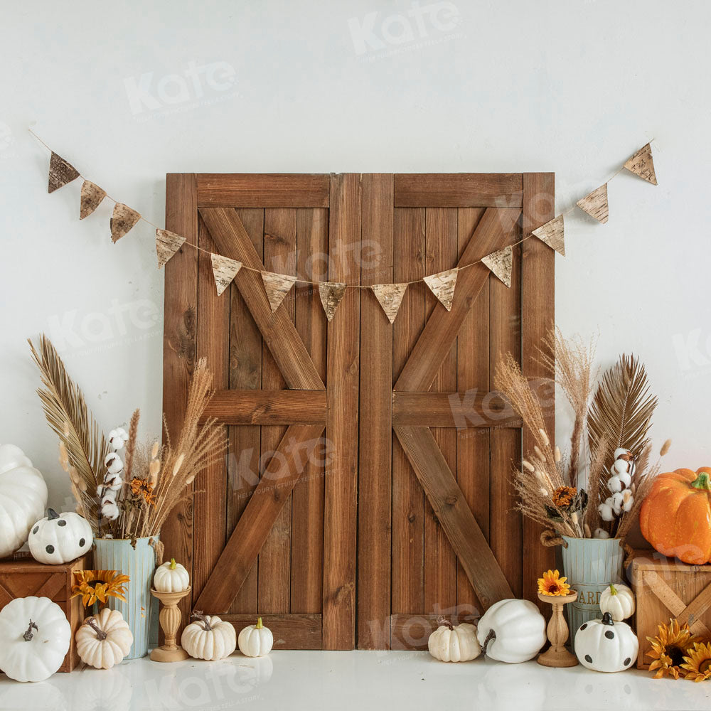 Kate Autumn Thanksgiving Pumpkin Barn Door Backdrop Designed by Emetselch - Kate Backdrop AU