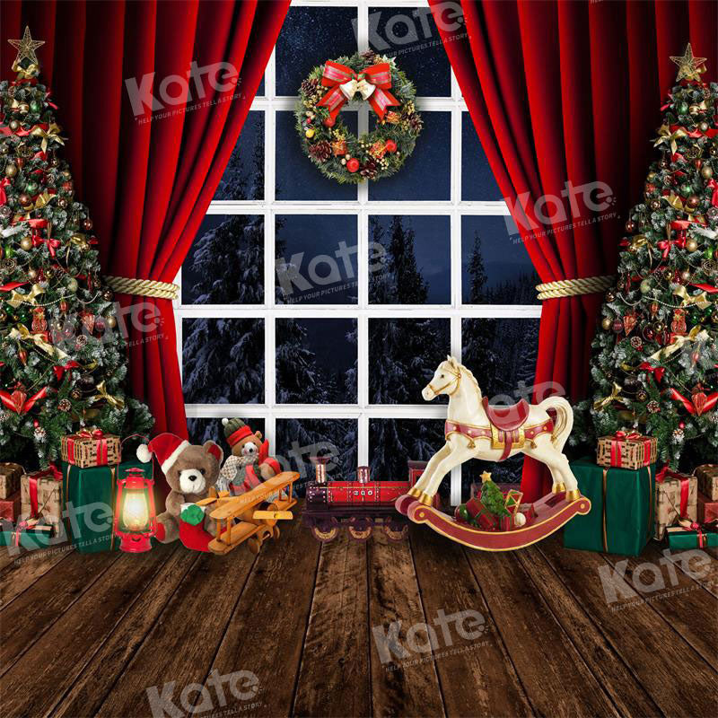 Kate Christmas Window Backdrop Trojan Horse Red Curtain for Photography - Kate Backdrop AU