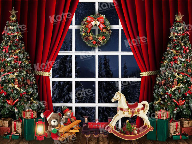 Kate Christmas Window Backdrop Trojan Horse Red Curtain for Photography - Kate Backdrop AU
