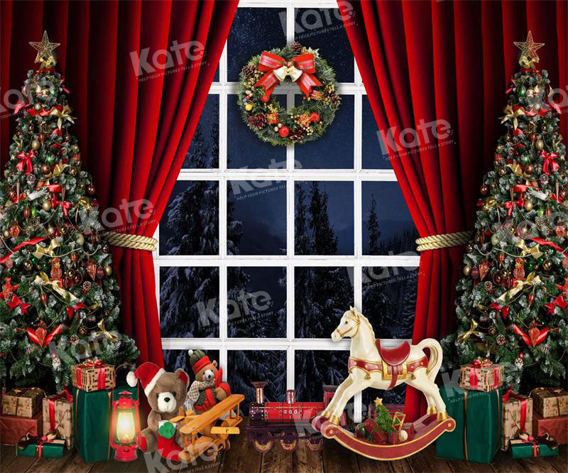 Kate Christmas Window Backdrop Trojan Horse Red Curtain for Photography - Kate Backdrop AU