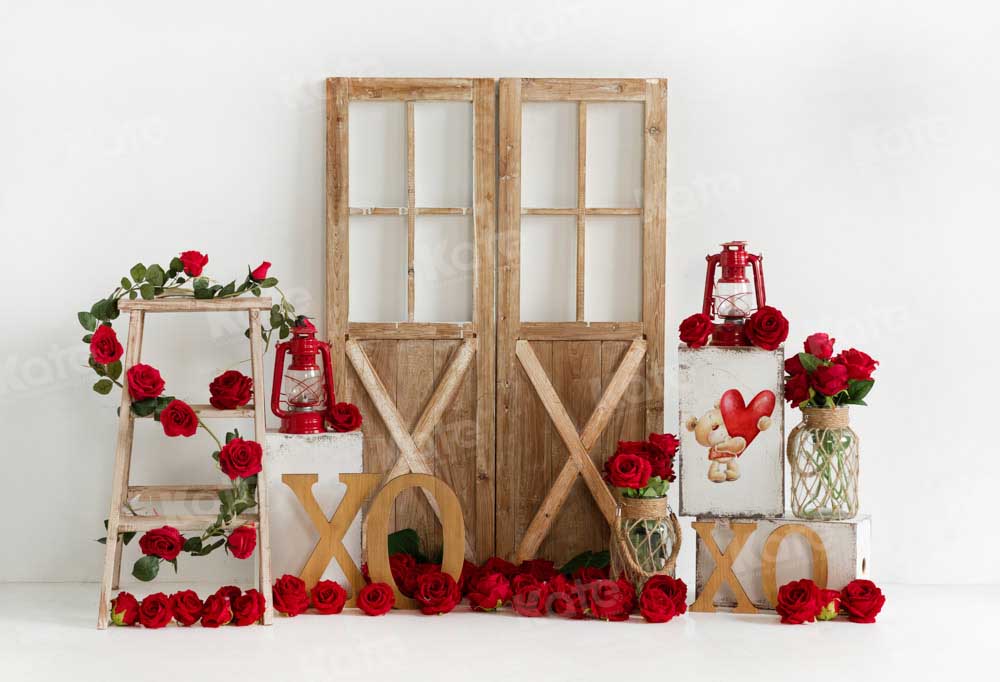 Kate Valentine's Day Rose Barn Door Backdrop Designed by Emetselch - Kate Backdrop AU
