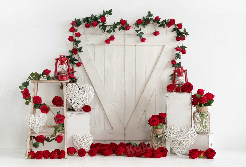 Kate Valentine's Day Rose White Barn Door Backdrop Designed by Emetselch - Kate Backdrop AU