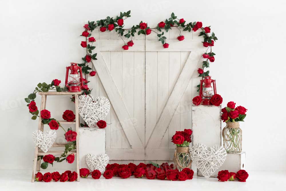 Kate Valentine's Day Rose White Barn Door Backdrop Designed by Emetselch - Kate Backdrop AU