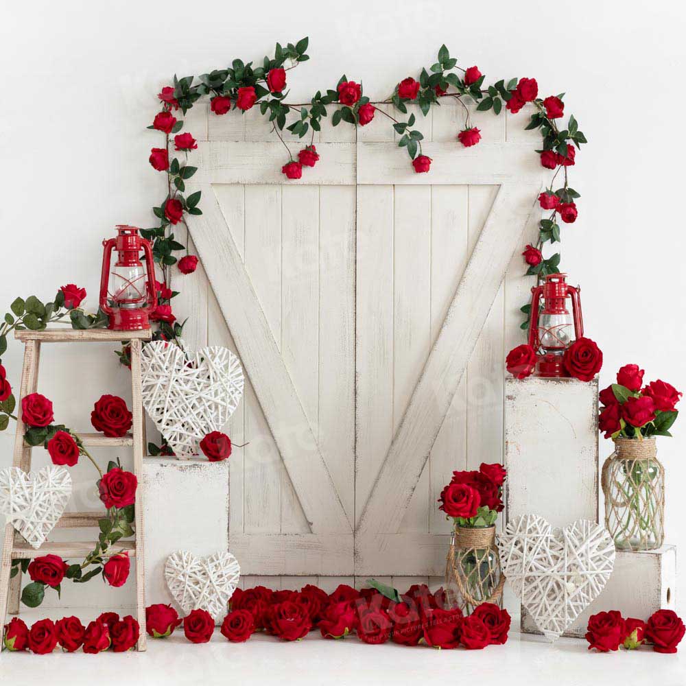 Kate Valentine's Day Rose White Barn Door Backdrop Designed by Emetselch - Kate Backdrop AU
