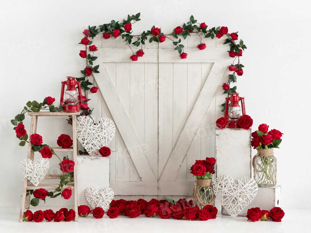 Kate Valentine's Day Rose White Barn Door Backdrop Designed by Emetselch - Kate Backdrop AU