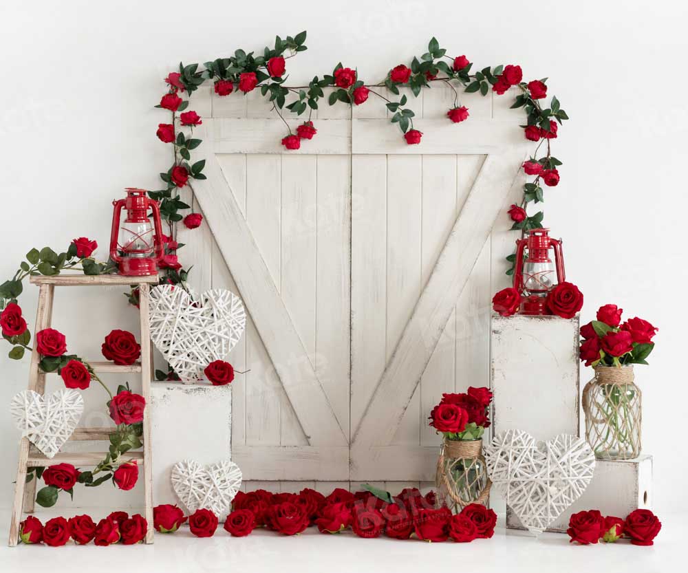 Kate Valentine's Day Rose White Barn Door Backdrop Designed by Emetselch - Kate Backdrop AU