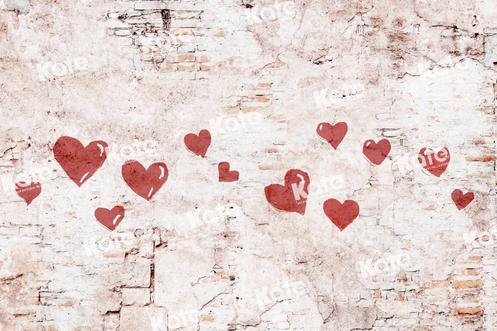 Kate Valentine Hearts Vintage Backdrop Shabby Wall Designed by Kate Image - Kate Backdrop AU