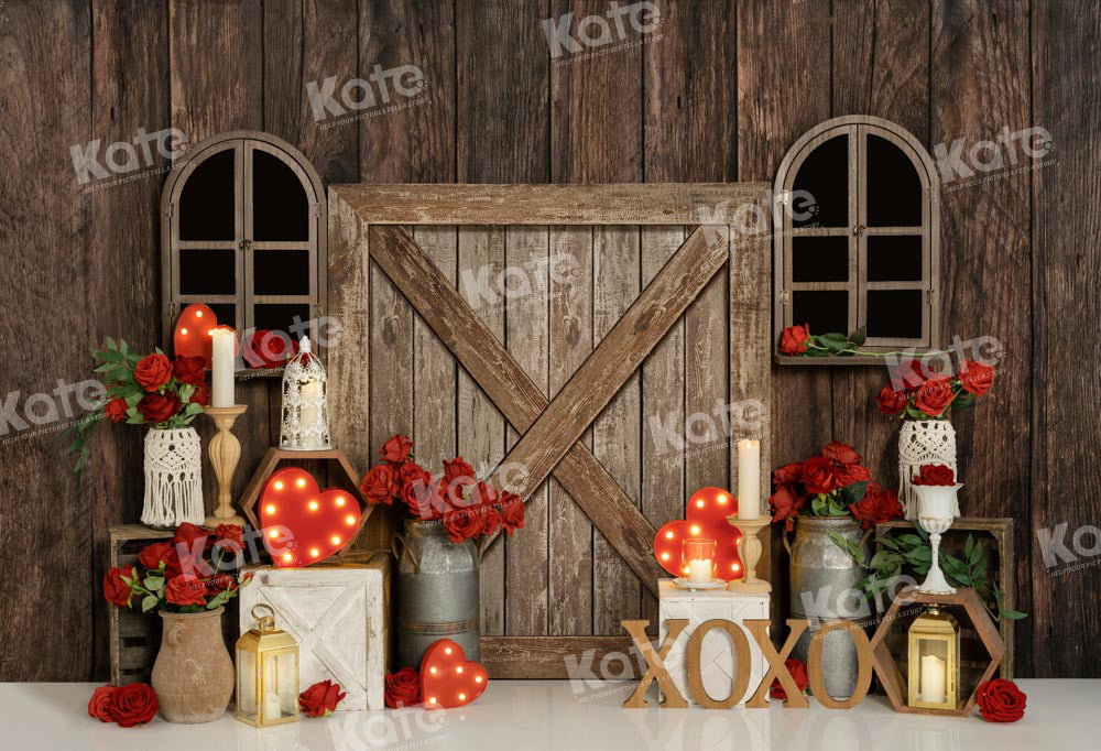 Kate Spring Valentine's Day Backdrop Rose Indoor Wood Grain Designed by Emetselch - Kate Backdrop AU