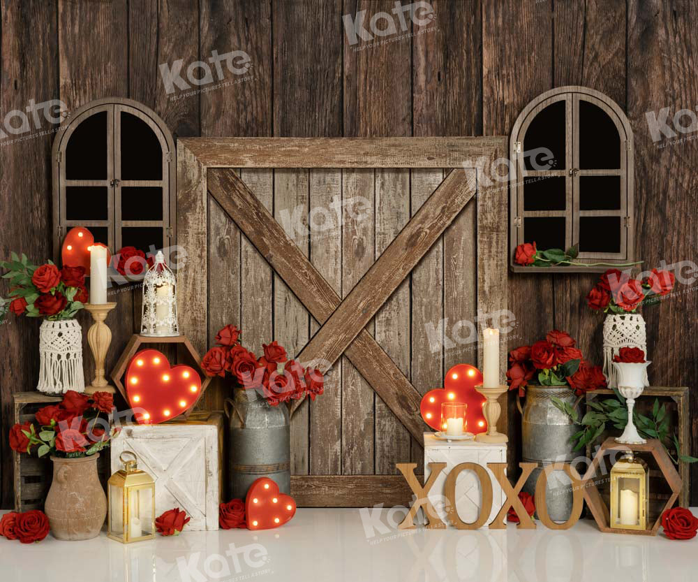 Kate Spring Valentine's Day Backdrop Rose Indoor Wood Grain Designed by Emetselch - Kate Backdrop AU