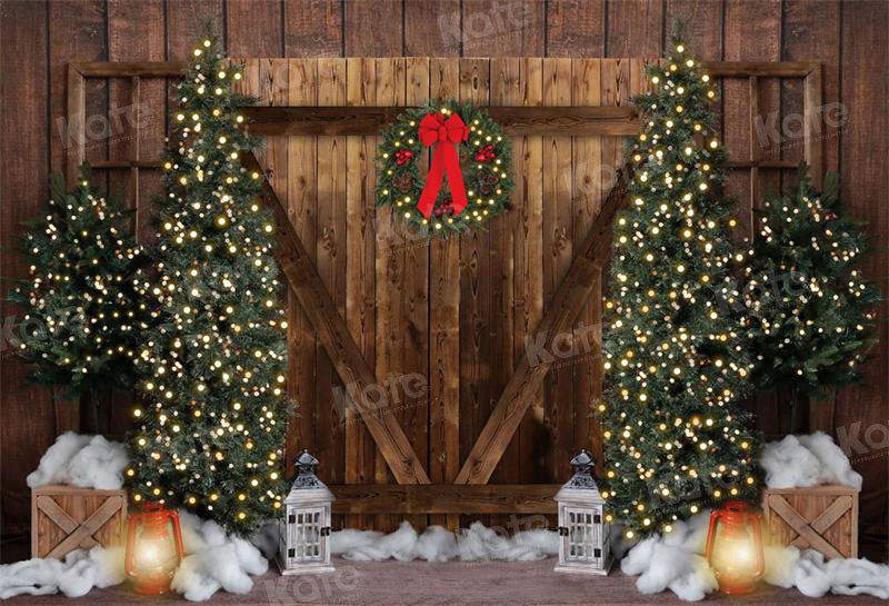 Kate Christmas Retro Barn Door Tree Backdrop for Photography - Kate Backdrop AU