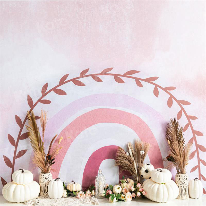 Kate Autumn Boho Rainbow Pumpkins Backdrop for Photography - Kate Backdrop AU