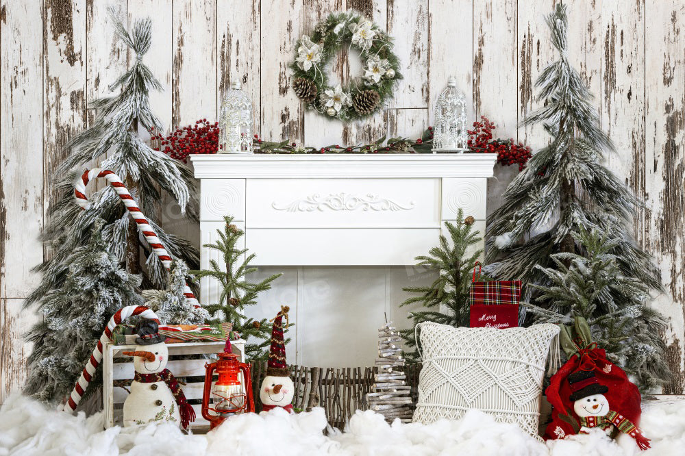 Kate Christmas Fireplace Tree Oak Wood Backdrop for Photography - Kate Backdrop AU
