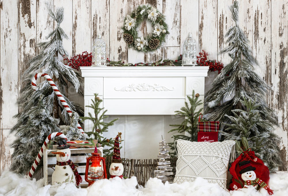 Kate Christmas Fireplace Tree Oak Wood Backdrop for Photography - Kate Backdrop AU