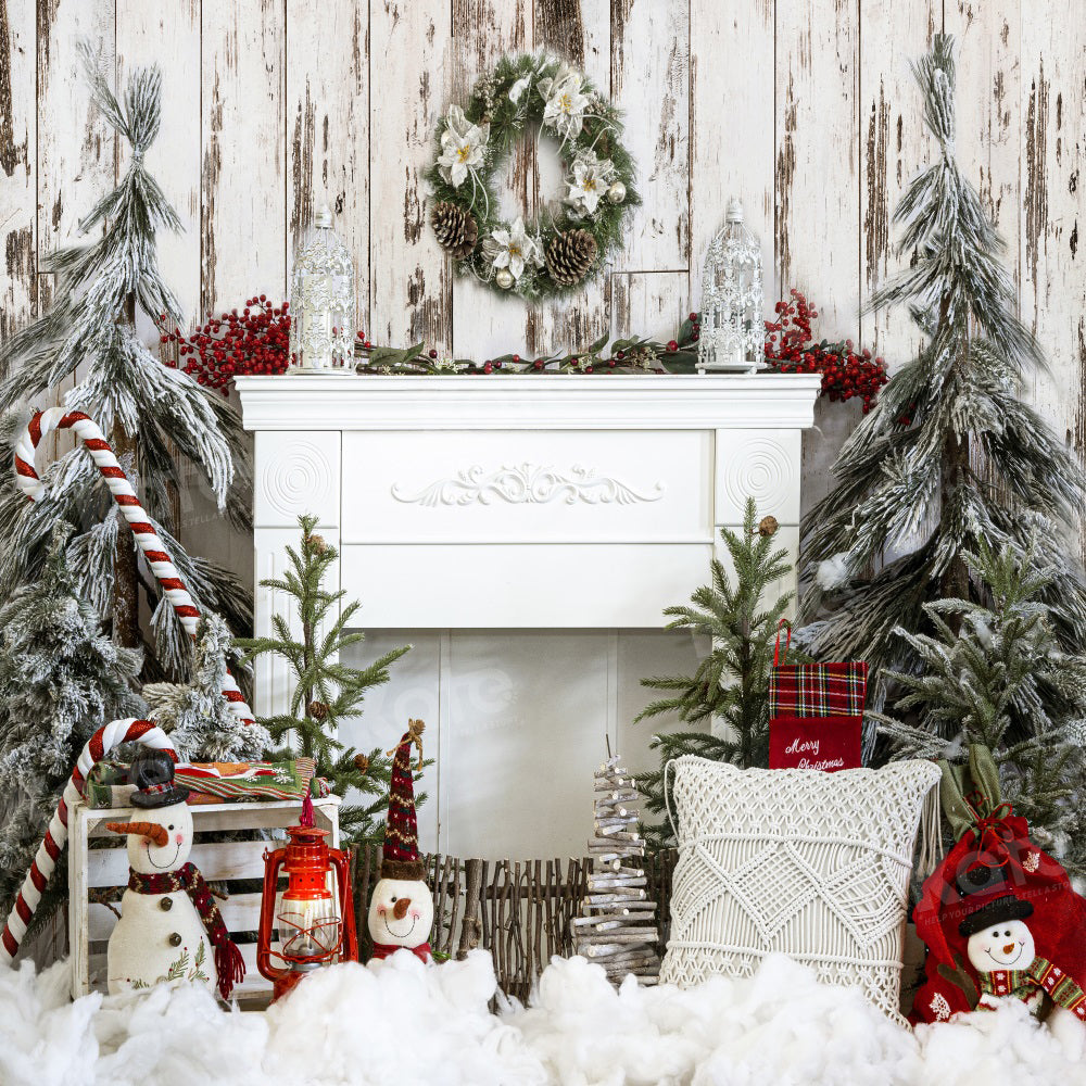 Kate Christmas Fireplace Tree Oak Wood Backdrop for Photography - Kate Backdrop AU