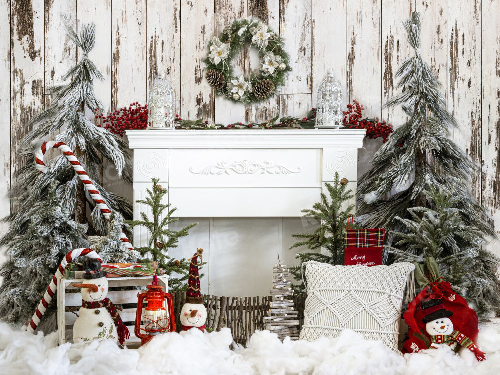 Kate Christmas Fireplace Tree Oak Wood Backdrop for Photography - Kate Backdrop AU